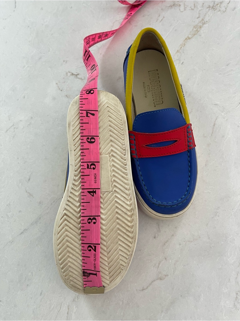 MOSCHINO KIDS Blue, Red & Yellow Leather Penny Loafers - EUC - EU29/US11.5 KIDS - Picture 9 of 12